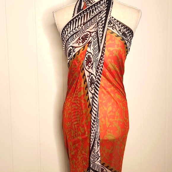 Soaked.red black and white printed Resort Wear swim Sarong coverup/ scarf/top - Picture 3 of 10